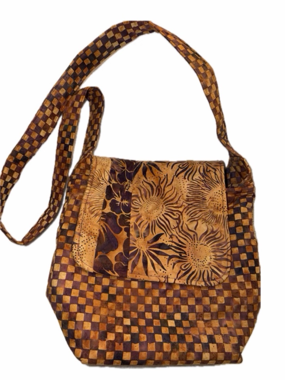 Cool Cat Creations Batik Sunflower Quilted Crossbody Bag Flap